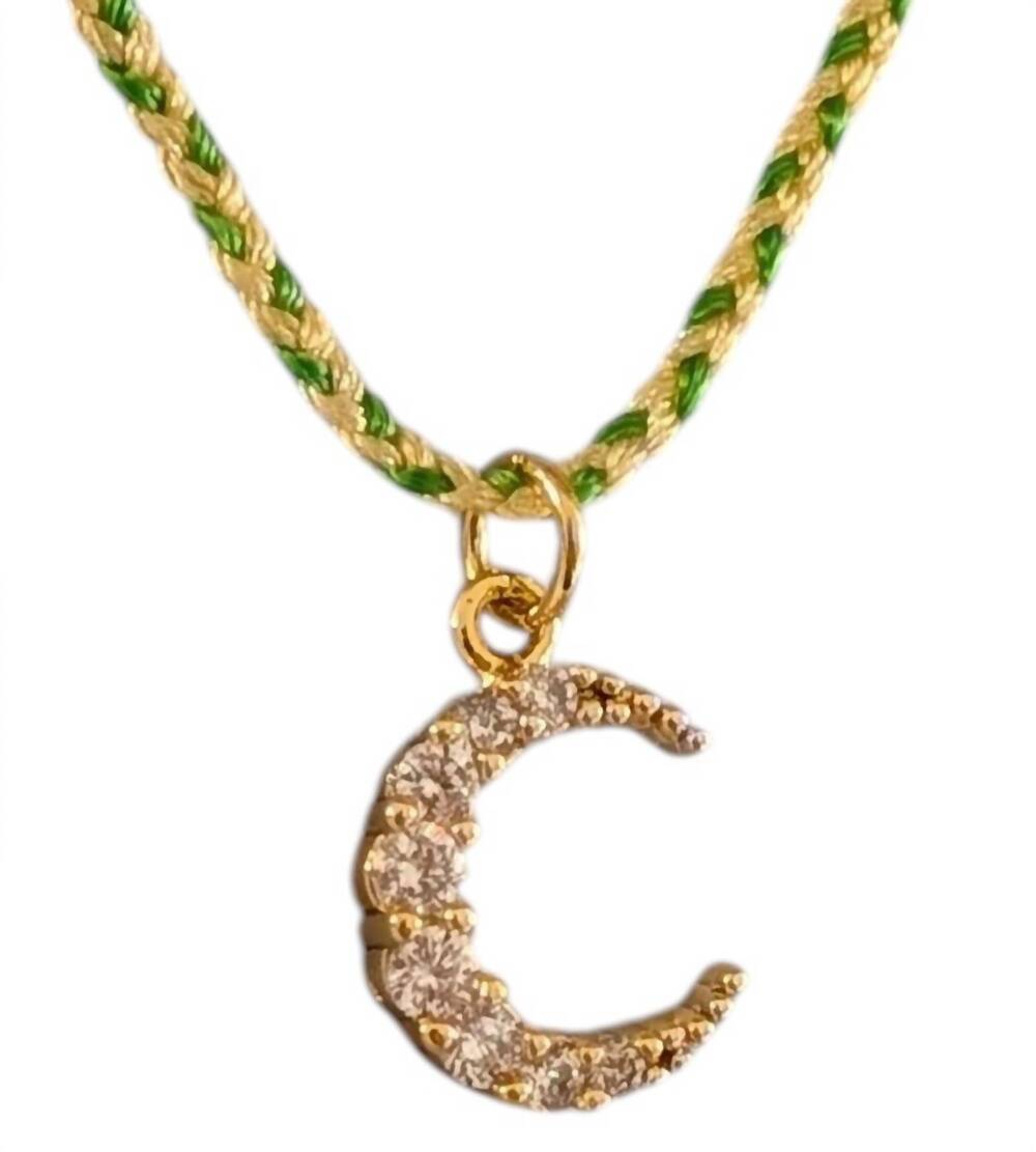 NEW TAI JEWELRY women's braided crescent charm necklace in lime green/cream